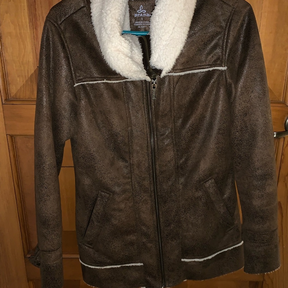 Prana Brown Teddy Jacket with Cream Lining